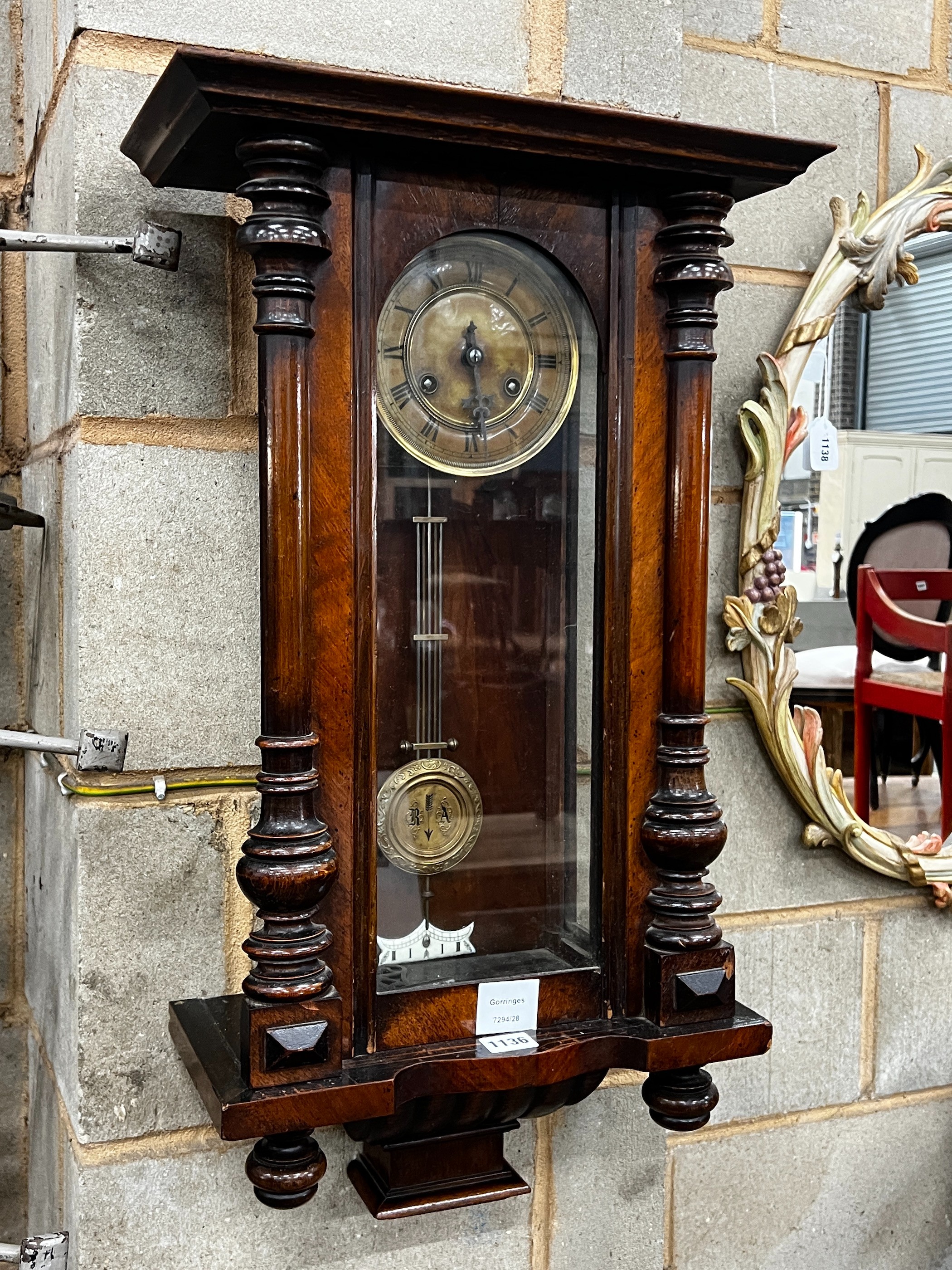 A 19th century Vienna style wall clock, height 65cm